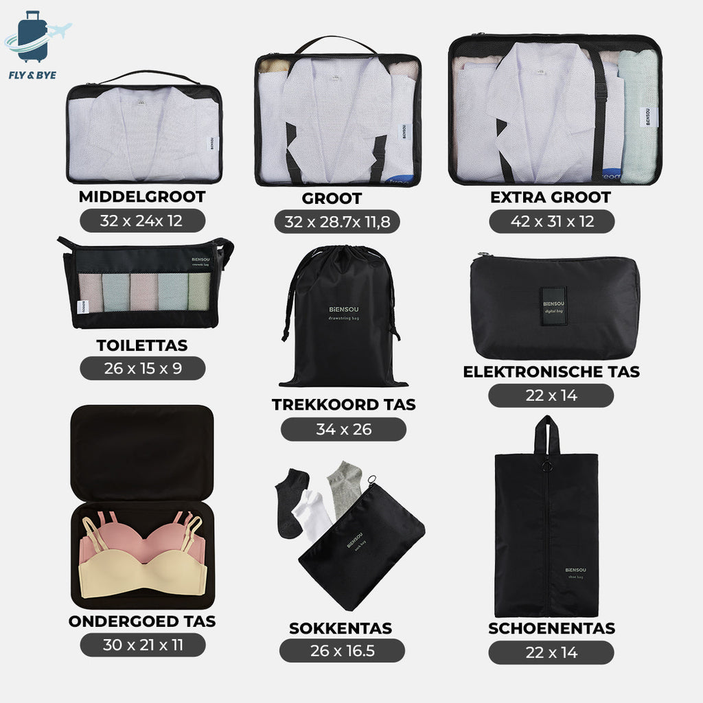 Packing Cube 9-Delig Zwart