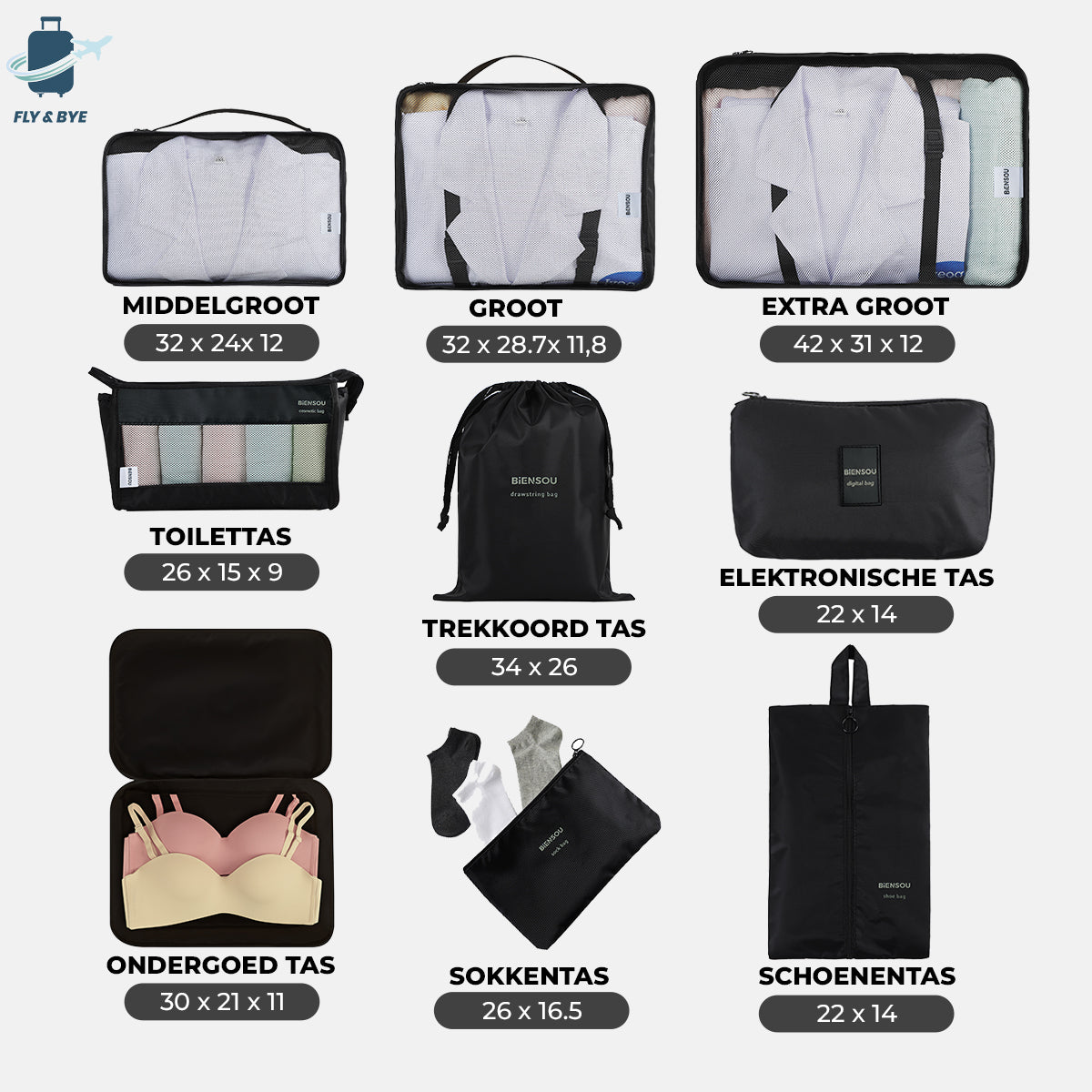 Packing Cube 9-Delig Zwart
